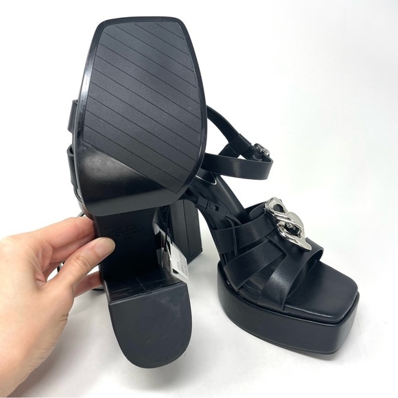 NEW Zara Black Chain Detail Chunky High Heel Platform Sandals Size 38 - Picture 9 of 10